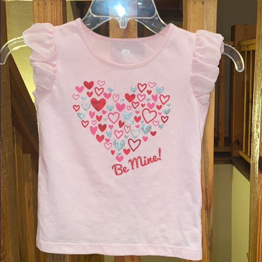 Pink Heart RuffleSleeve Be Mine valentine shirt 5T​